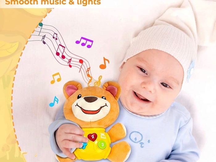 Baby Musical Toys for 6-12 Months, Interactive Bear Plush Toys Sound Toys with Light Up, Baby Sensory Toys for 1 2 3 Year Old Boys Girls, Learning Tummy Time Toys for 1st Birthday Gifts