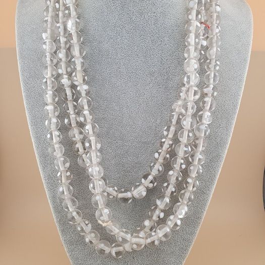 Vintage Clear White Dotted Glass Beads Strands 12-13mm Beads Length 22 inches