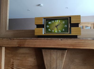 Vintage Japan Rhythm Mantel  Table Clock  Retro Wooden Design