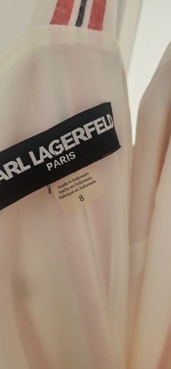 KARL LAGERFIELD Paris striped nautrical belted midi with gold tone button Sz 8 US (Fit 12UK) - Rrp 335 (New)