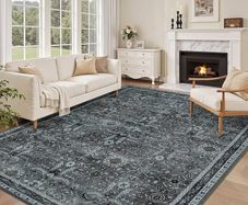 Grey Rugs Living Room Large 160x230cm, Boho Vintage Living Room Rug Carpet with Non-Slip Backing, Soft Low Pile Washable Area Rugs for Bedroom Dining Room Kitchen Office