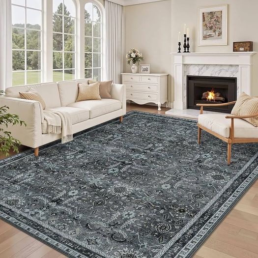 Washable Rugs Living Room Large 200x290cm, Boho Vintage Living Room Rug Carpet with Non-Slip Backing, Soft Low Pile Area Rugs for Bedroom Dining Room Kitchen Office Decor