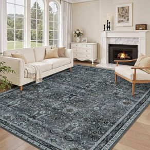 Washable Rugs Living Room Large 200x290cm, Boho Vintage Living Room Rug Carpet with Non-Slip Backing, Soft Low Pile Area Rugs for Bedroom Dining Room Kitchen Office Decor