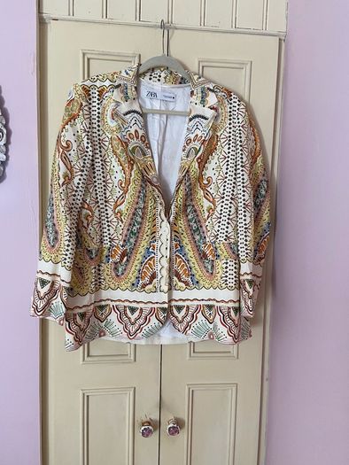 Gorgeous Zara Bloggers Viral Insta Famous Boho Ethnic Print Linen Blend Suit, Blazer and Trousers