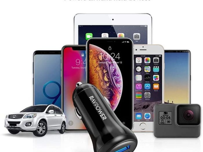 Car Charger USB Car Cigarette Lighter 24W Adapter with Total 5V 4.8A Output and Two Guiding LED Lights for iPhone XS/XR/XS Max, Galaxy S9/S8, iPad Pro, and Android Devices