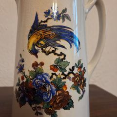 Antique China Jug Exotic Bird & Flowers Chinese Style Transfer