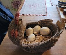 Hand-made Straw Hen and Eggs Ornament