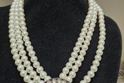Multi Strand Faux Pearl Cameo Necklace