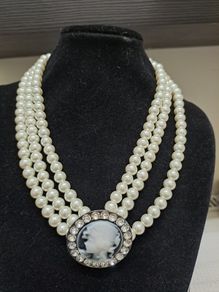 Multi Strand Faux Pearl Cameo Necklace
