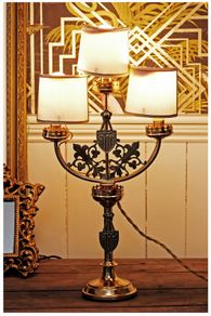 Brass Ecclesiastical Candelabra Electrified Table Lamp Florentine Shades