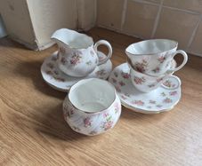 2 person Tea set with milk jug, sugar bowl and 2 side cake plates