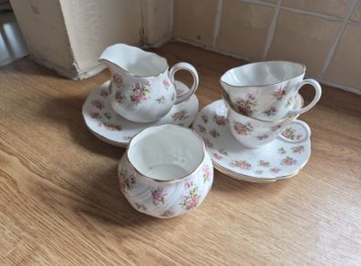 2 person Tea set with milk jug, sugar bowl and 2 side cake plates