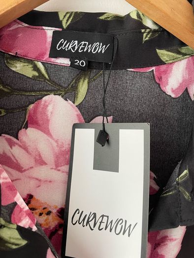Curvewow black floral shirt dress plus size- New