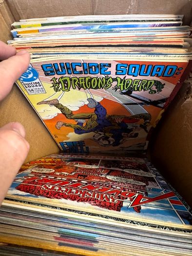 DC, Marvel Long Comic Box w 290 comics for Sale