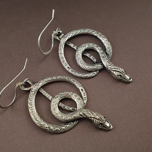 Vintage Snake Brass Earrings Long Dangle Statement Jewelry for Boho & Tribal Style
