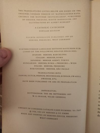 A Catholic Catechism. Popular Edition.  4th Edition 1959 Hardback Book In Good Condition. See Photos For Same.