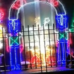 Christmas arch  multi colour lighting  toy land