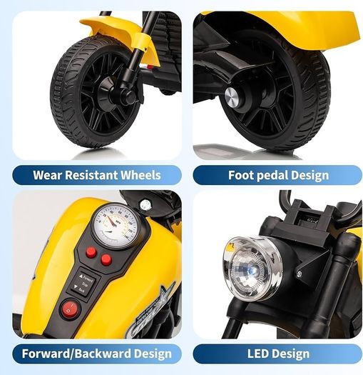 Children's Electric Motorcycle, 6V Electric Car for Children with Music and Lights, Soft Start and Suspension, Children's Light Motorcycle with 2 Training Wheels for 3-6 Years