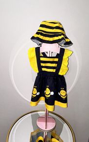 Baby Girls Yellow & Black Bumble Bee Dress & Hat Age 3-6 months / EU 62cm