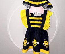 Baby Girls Yellow & Black Bumble Bee Dress & Hat Age 3-6 months / EU 62cm