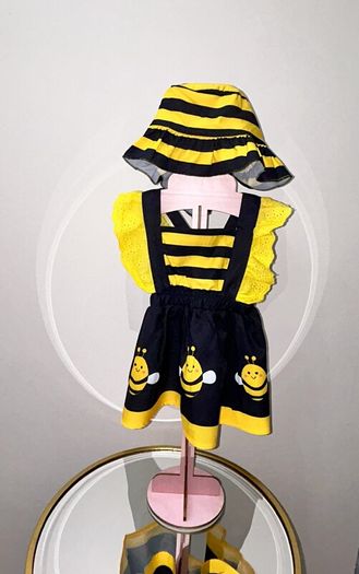 Baby Girls Yellow & Black Bumble Bee Dress & Hat Age 3-6 months / EU 62cm