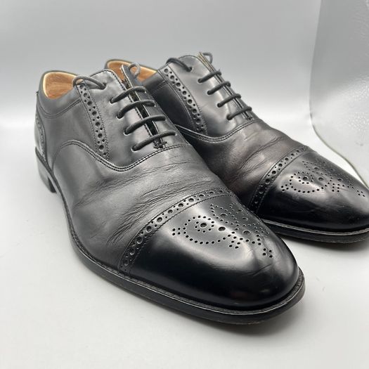 Loake Black Leather Woodstock Brogue Mens Shoes Size UK 7.5 G - Wide Fit