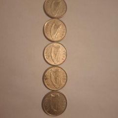 Lot of 5 Vintage Pre-Euro Irish 5p Coins 1995 Small Format