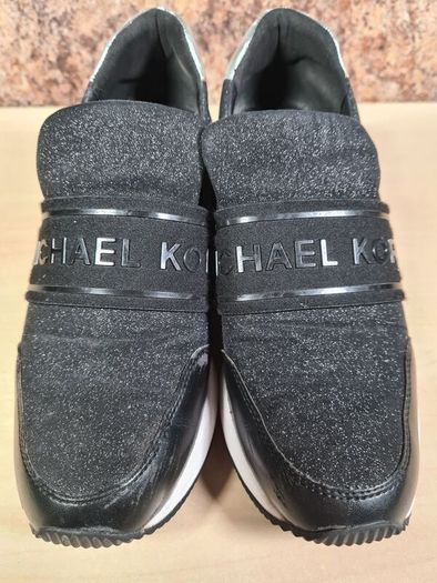 womens MICHAEL KORS Black glitter trainers runners wedge heel slip on  Size UK 4 EU 37 US 7M