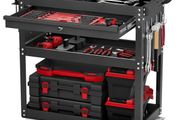 4-Tier Tool Cart with Wheels, 350 lbs Load Capacity, Rolling Work Cart with Drawer &amp; Pegboard, Mechanic Tool Storage Organizer with Locking System for Garage, Warehouse and Repair Shop, Black