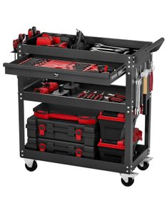 4-Tier Tool Cart with Wheels, 350 lbs Load Capacity, Rolling Work Cart with Drawer & Pegboard, Mechanic Tool Storage Organizer with Locking System for Garage, Warehouse and Repair Shop, Black