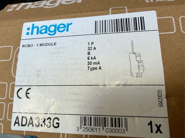 Hagar B 32amp single mod RCBO
