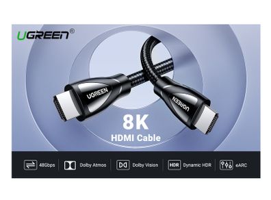 Ugreen 2M HDMI 2.1 UHD/3D 8K (7680x4320@60Hz) 48Gbps Ultra High Speed Cotton Braided (Nickel-Plated) Cable (Brand New/Warranty)