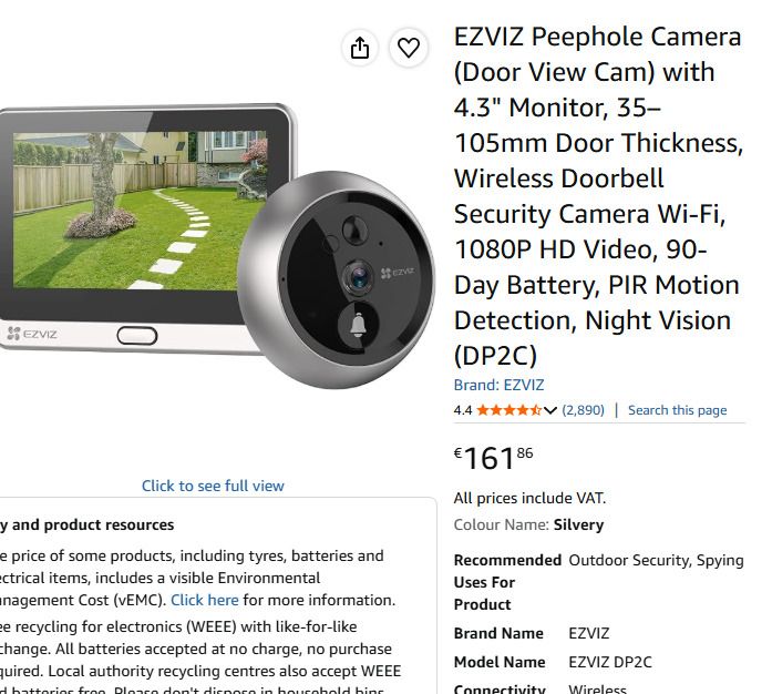 EZVIZ Peephole Camera, Door View Cam with 4.3 Monitor, 35-105mm Door Thickness, Wireless Doorbell Security Camera Wi-Fi, 1080P HD Video
