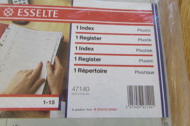 "Esselte" Vinyl Numbered Index for Sale