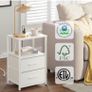 Bedside Table with Charging Station, Side Table with 2 USB Ports and Outlets, Nightstand with Cloth Drawer, Set of 2, End Table, White Image 7
