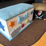 x2 Toy storage boxes Personalized white toy box features a light blue cushioned seat, the name "Jack" and pirate plastic box with lead Image 5