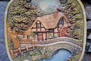 Vintage 3D wall plate Cottage by the River