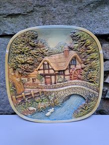 Vintage 3D wall plate Cottage by the River