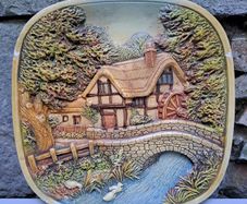 Vintage 3D wall plate Cottage by the River