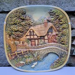 Vintage 3D wall plate Cottage by the River