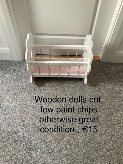 Wooden dolls cot