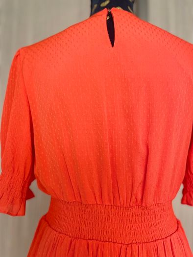 DKNY Orange V Neck Midi Dress
