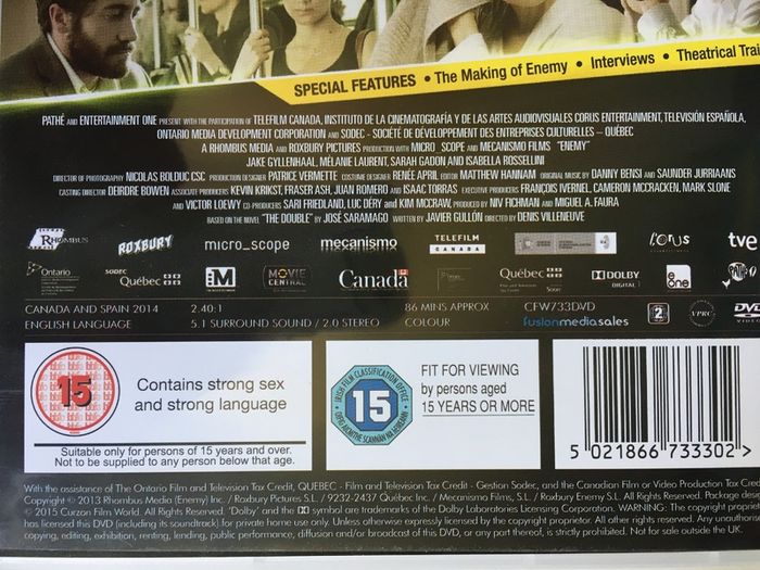 Enemy [2013] Jake Gyllenhaal, Melanie Laurent, Sarah Gadon & Isabella Rossellini  [Movie DVD]