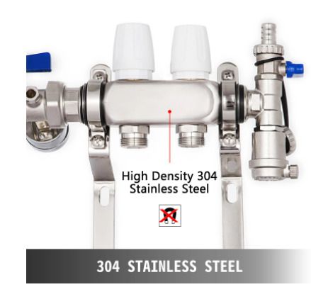 BRAND NEW 2-Branch PEX Radiant Floor Heating Manifold 1/2" Pex Manifold With Flow Meters Stainless Steel Radiant Floor Manifold Set