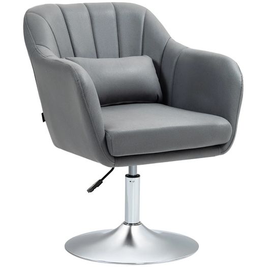 Swivel Lounge Chair with Lumbar Cushion Height Adjustable Dark Grey Metal Base