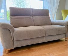 Two-seater sofa and foot stool taupe velvet