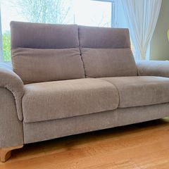 Two-seater sofa and foot stool taupe velvet