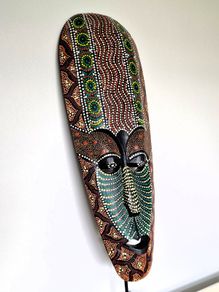 Handmade Wooden Aboriginal Dot Art Mask