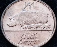 [#144] - Ireland 1942 | Irish 1/2d | Irish Half Penny | Sow | KM.10 | UNC