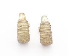 925 Vintage Sterling Silver Textured Brutalist Half Hoop Stud Earrings